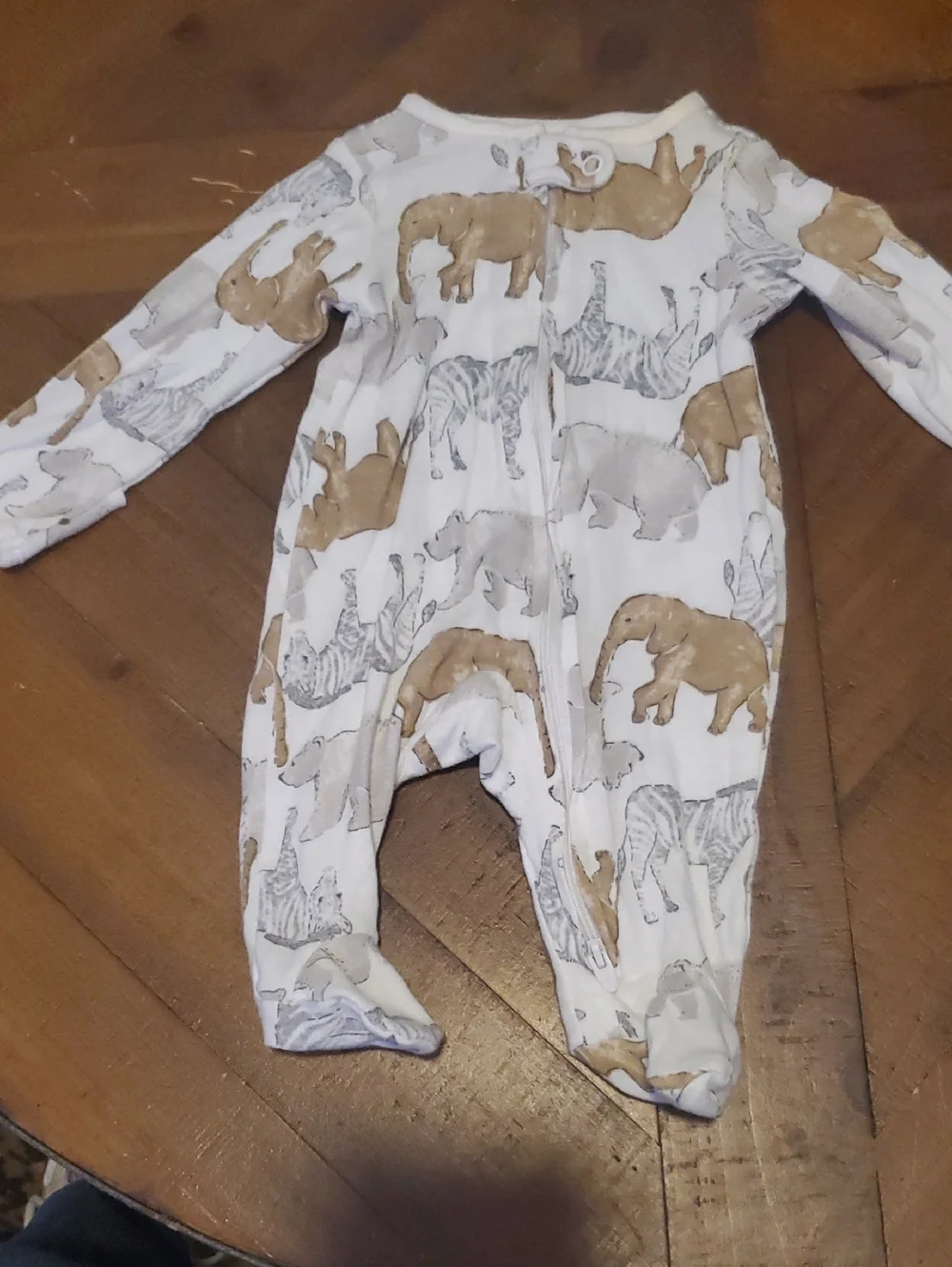 Carter's White Footed One-Piece with Tan & Gray Safari Print